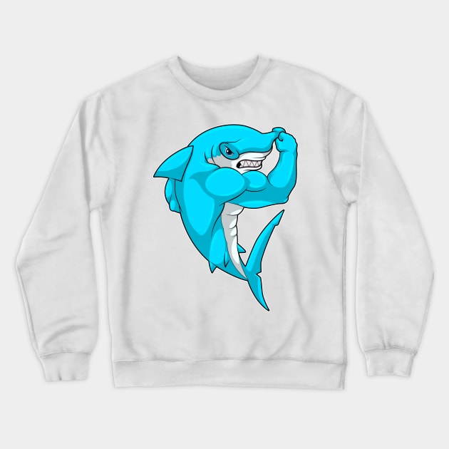 Hammerhead shark as Bodybuilder at Bodybuilding Crewneck Sweatshirt by Markus Schnabel